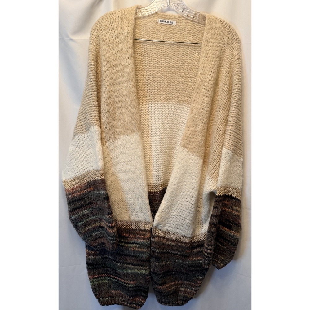 SixtyDays Knit Cardigan Mohair Wool Blend Tan Ivory Boho One Size Made In Italy